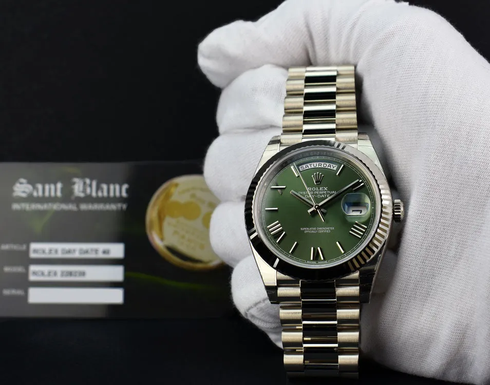 ROLEX White Gold DayDate 40 President Green Roman Model 228239