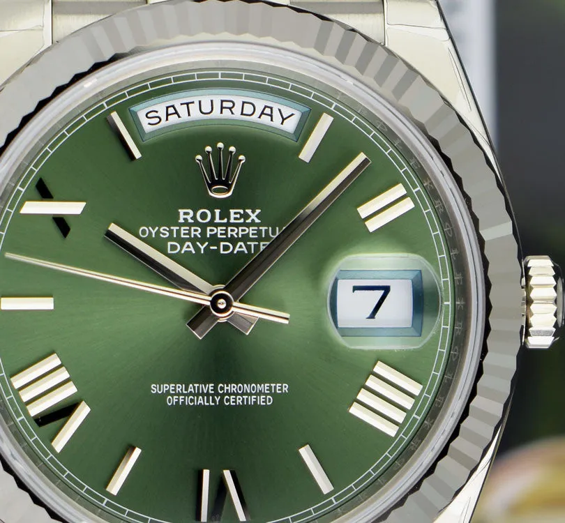 ROLEX White Gold DayDate 40 President Green Roman Model 228239