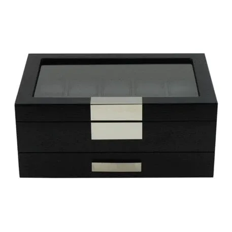 Seconds - Black Wooden Watch Box for 10 Watches with a Drawer (G)
