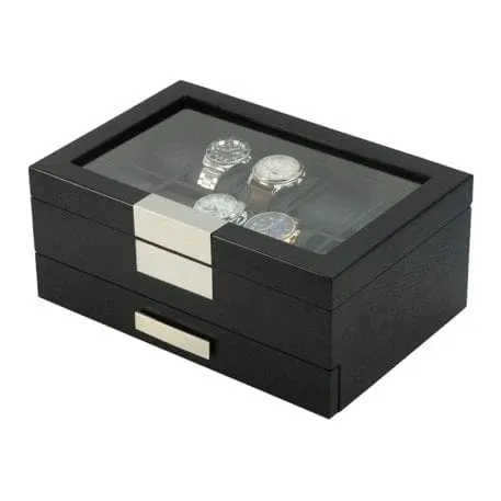 Seconds - Black Wooden Watch Box for 10 Watches with a Drawer (G)