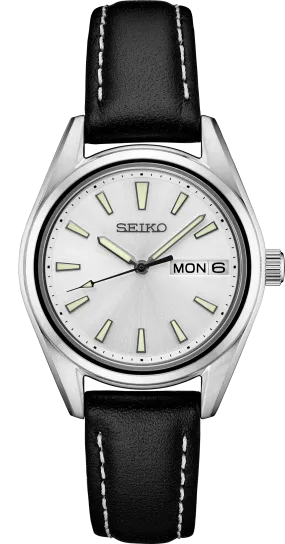 Seiko Essentials Black Leather Ladies Watch SUR455