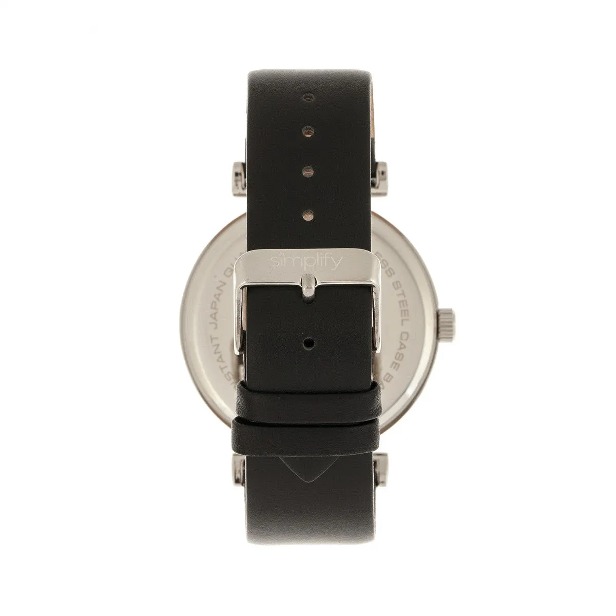 Simplify The 4800 Leather-Band Watch w/Day/Date - Black/Silver