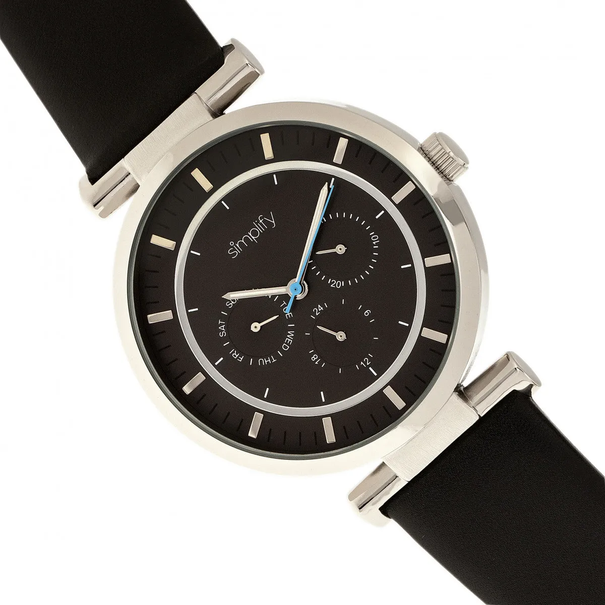 Simplify The 4800 Leather-Band Watch w/Day/Date - Black/Silver