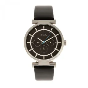 Simplify The 4800 Leather-Band Watch w/Day/Date - Black/Silver