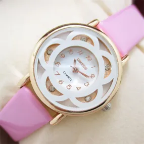 Superior New Business Watch Leisure Models Diamond Bracelet Quartz Faux Leather Wrist Watch for Women