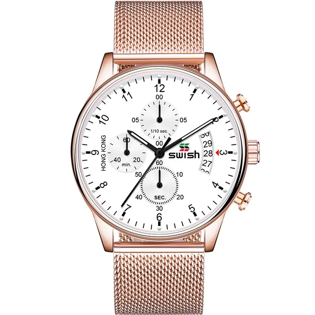 SWISH 2022 Top Brand Luxury Men Watches Waterproof Stainless Steel Wristwatch Men's Chronograph Casual Quartz Watch