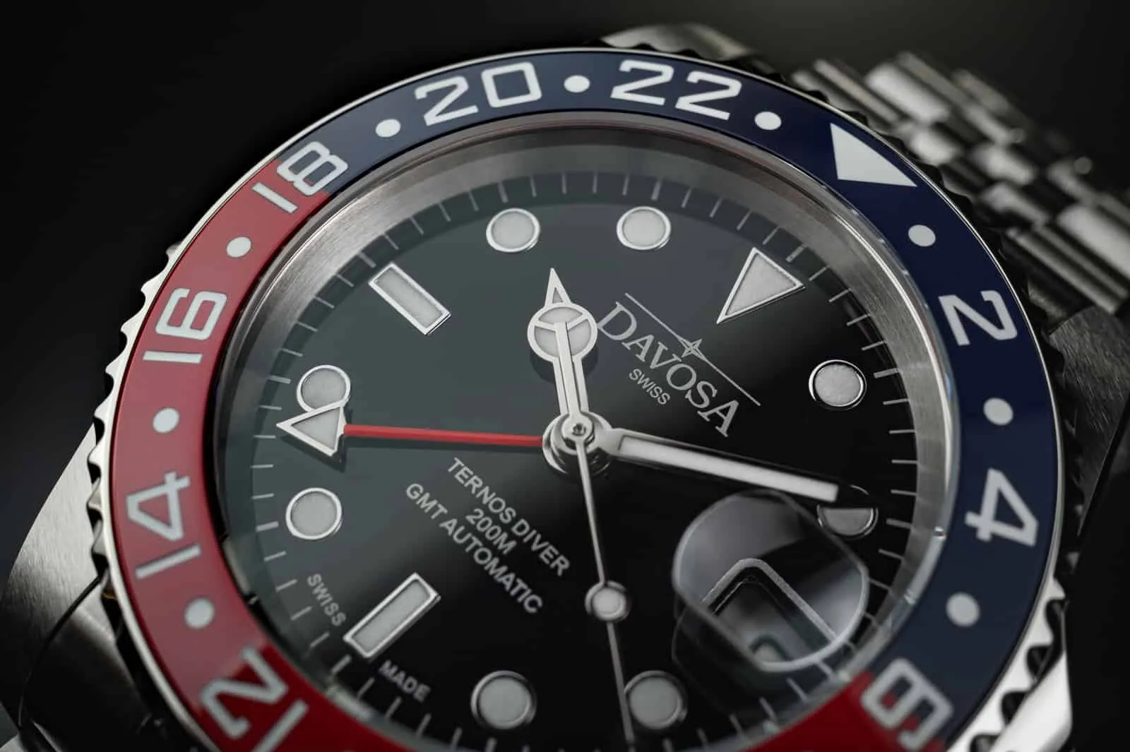Ternos Ceramic Automatic GMT Swiss-Made Blue Red Diving Watch 16159006