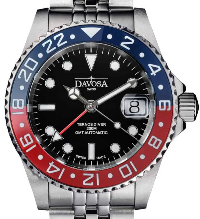 Ternos Ceramic Automatic GMT Swiss-Made Blue Red Diving Watch 16159006