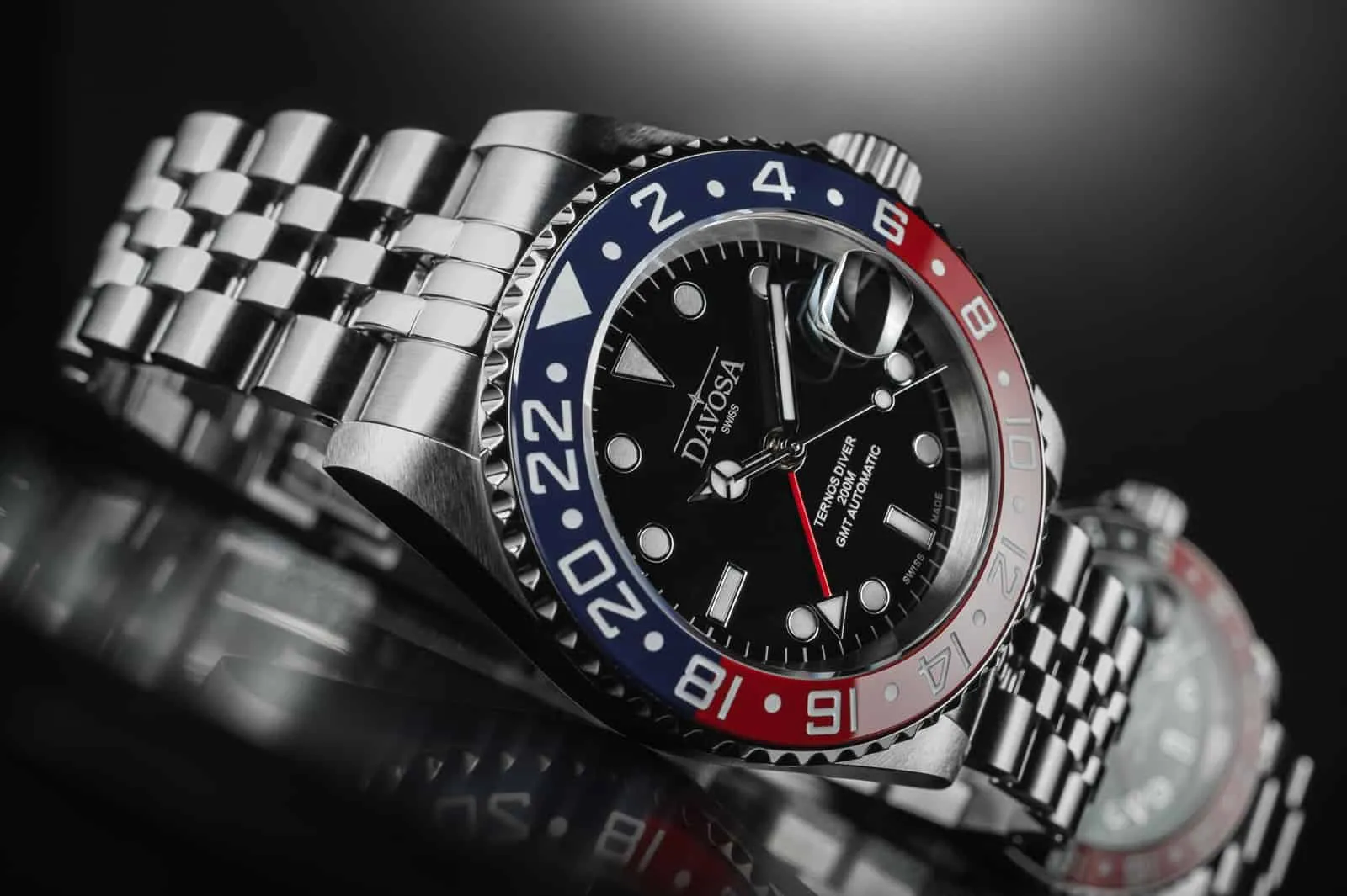 Ternos Ceramic Automatic GMT Swiss-Made Blue Red Diving Watch 16159006