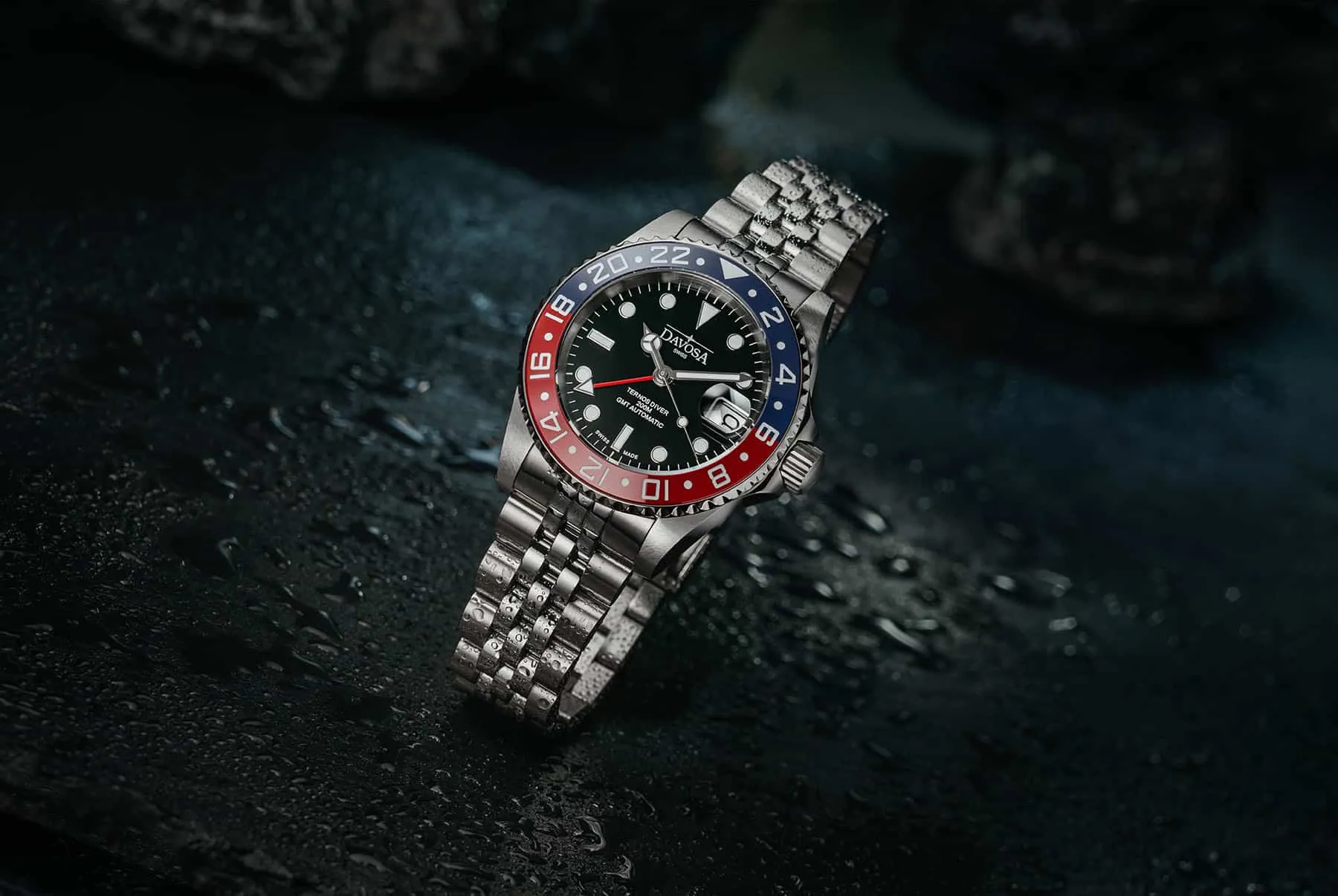 Ternos Ceramic Automatic GMT Swiss-Made Blue Red Diving Watch 16159006