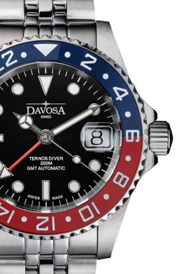 Ternos Ceramic Automatic GMT Swiss-Made Blue Red Diving Watch 16159006
