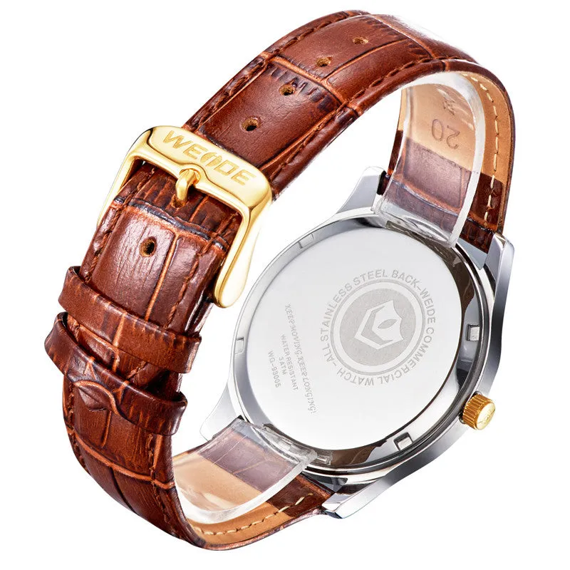 Top Brand WEIDE Luxury Quartz Watch Gold Genuine Leather Strap Men Dress Watches Casual Rhinestone Men Wristwatches