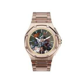 Van Huysum Vase of Flowers Watch with Rose Gold Band