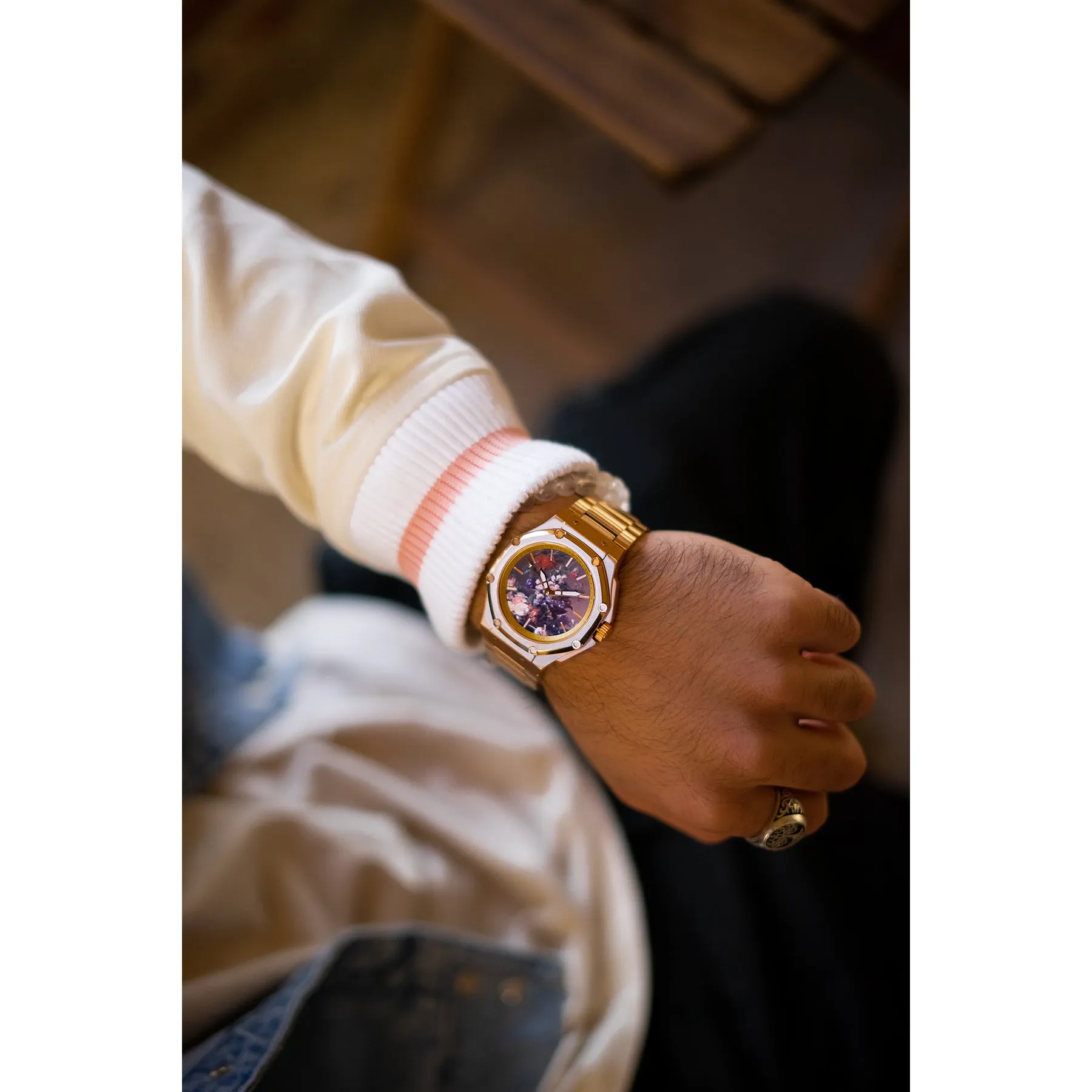 Van Huysum Vase of Flowers Watch with Rose Gold Band