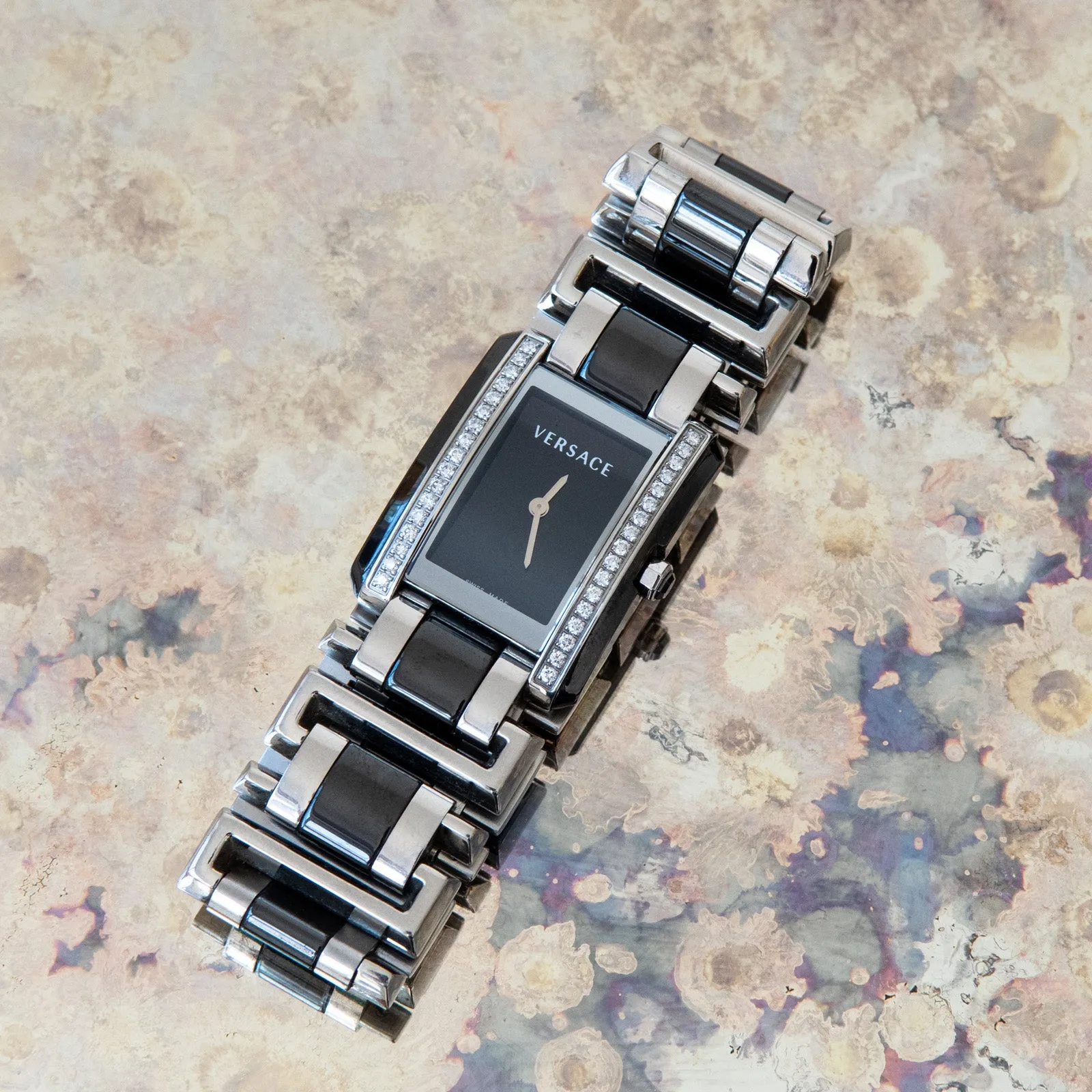 Versace Stainless Steel And Black Ceramic Diamond Watch
