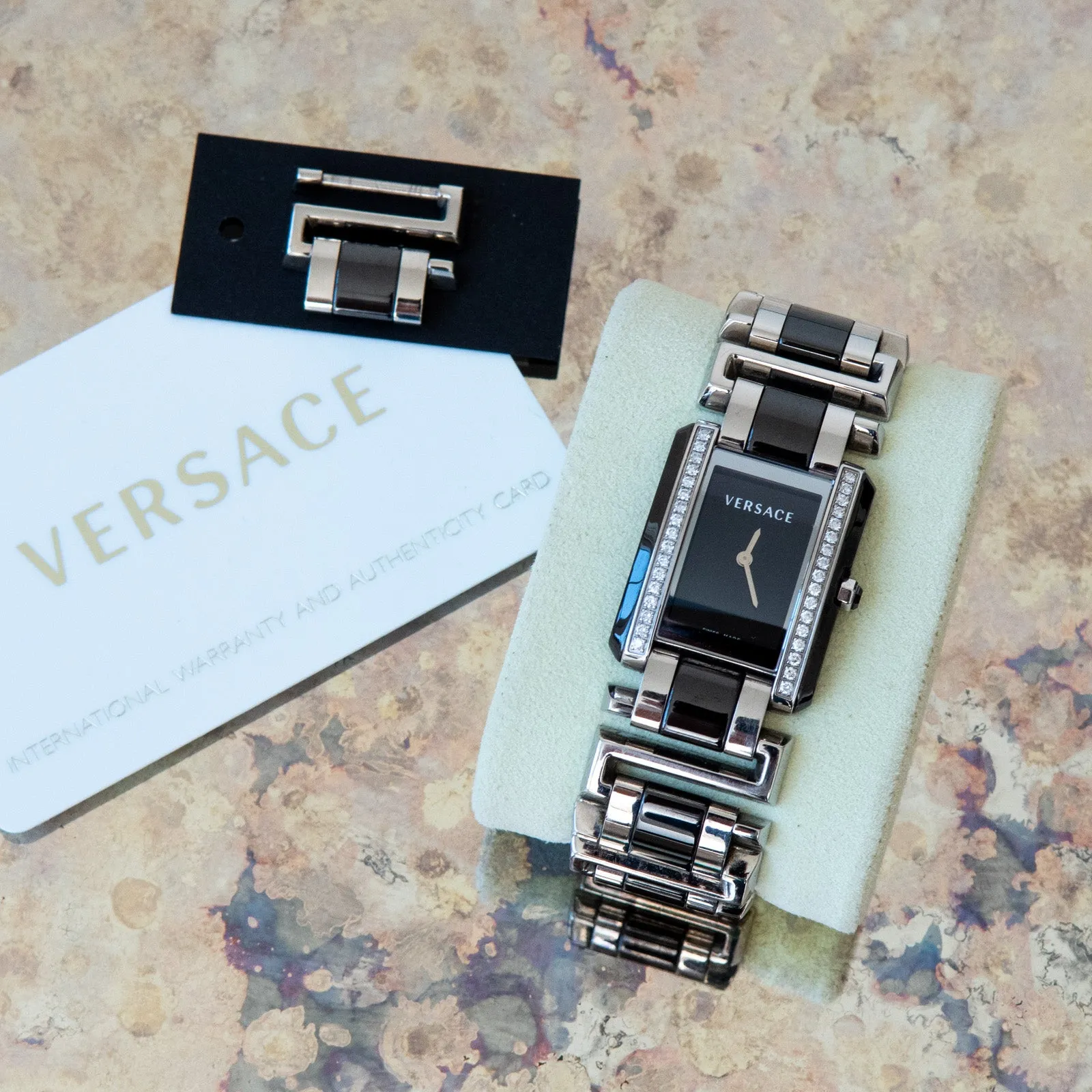 Versace Stainless Steel And Black Ceramic Diamond Watch