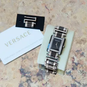 Versace Stainless Steel And Black Ceramic Diamond Watch