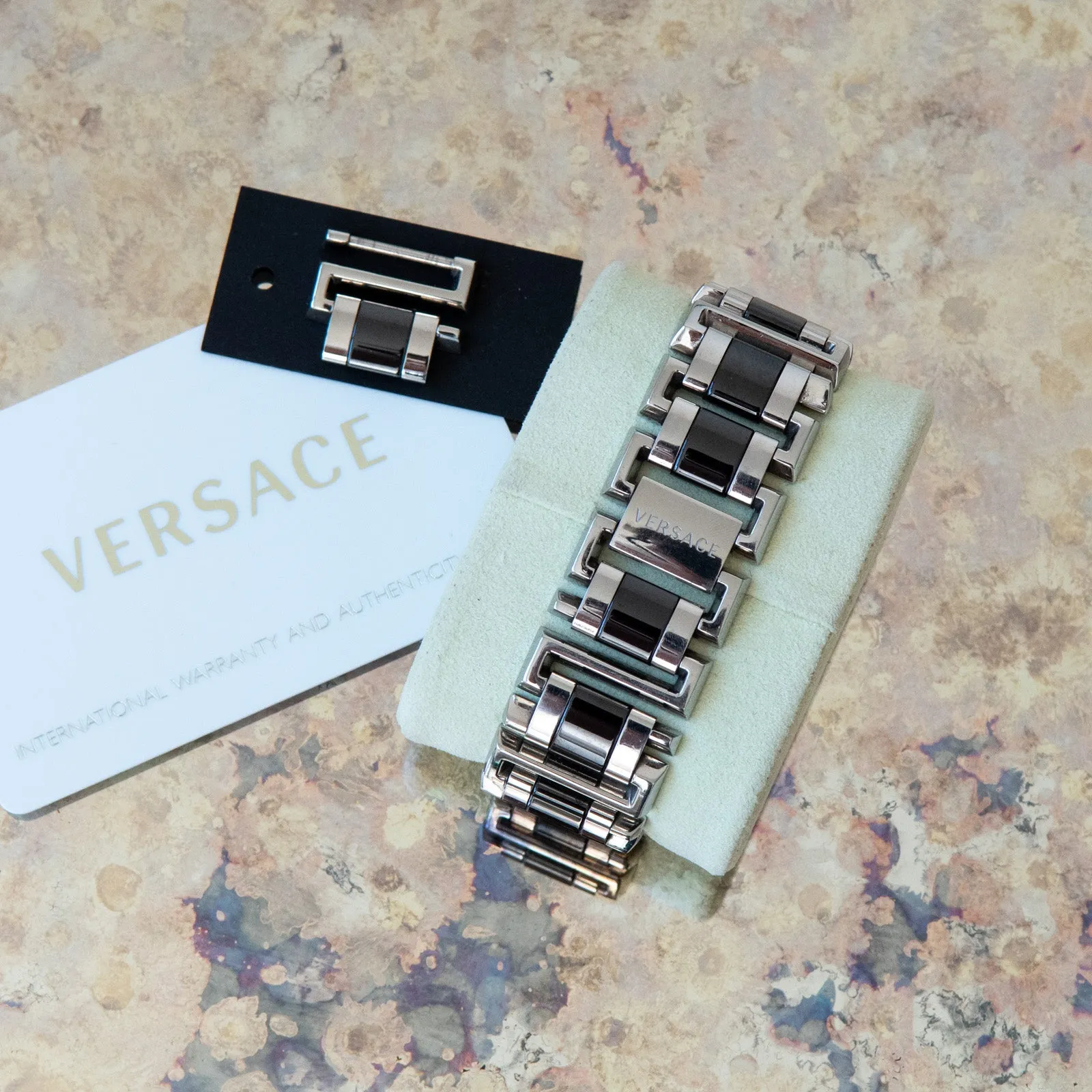 Versace Stainless Steel And Black Ceramic Diamond Watch