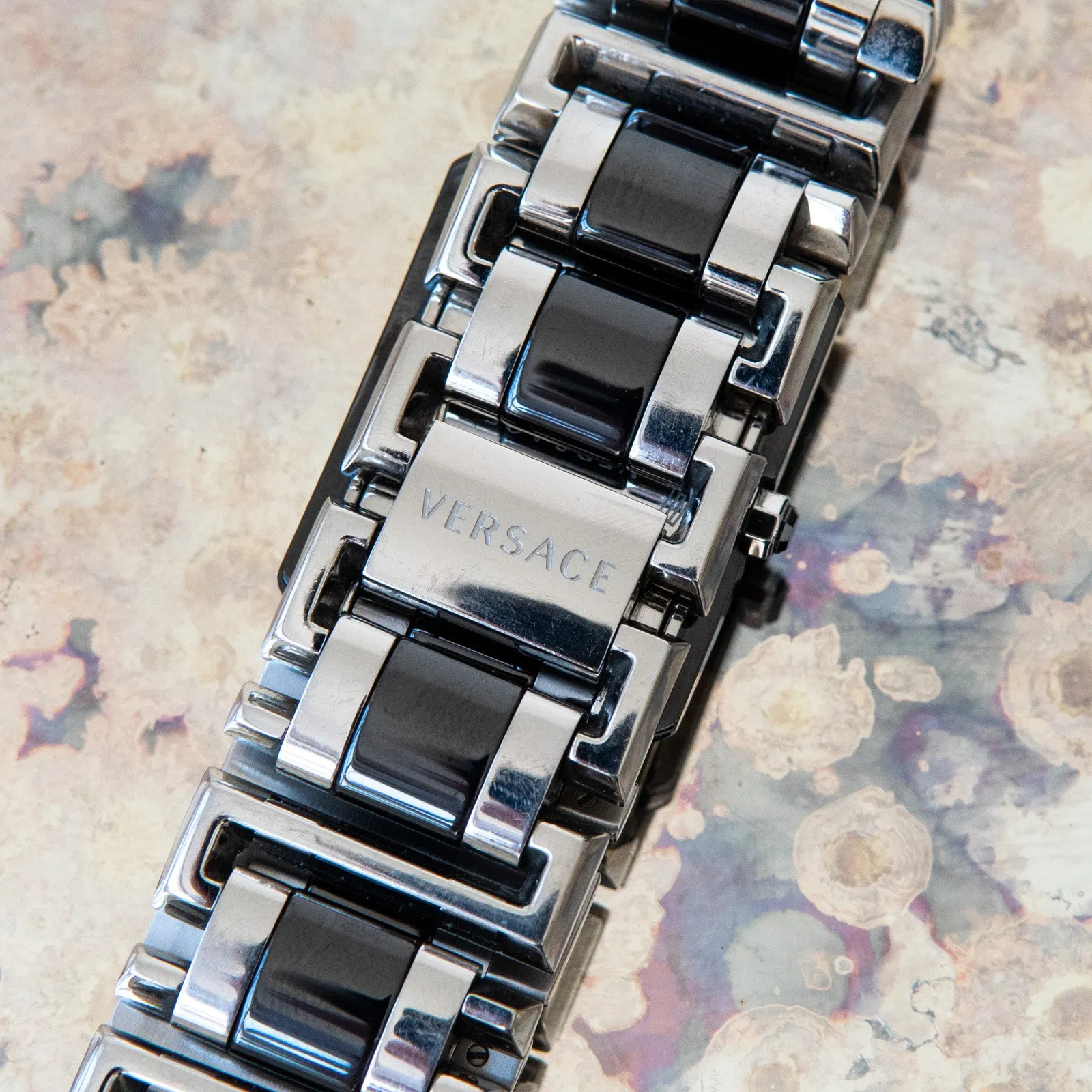 Versace Stainless Steel And Black Ceramic Diamond Watch
