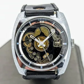 Vintage ORION Wristwatch Skeleton Design Watch Swiss Movement 1 Jewel Orig Strap